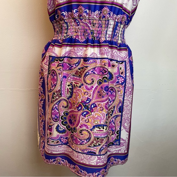 Mimmer Bohemian Vibrant Paisley Print Satin Sleeveless Dress Women’s size Large - Picture 7 of 7